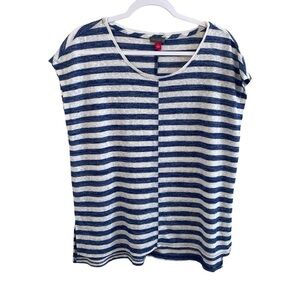 Vince Camuto Linen Blend Blue Stipe Shirt - L China